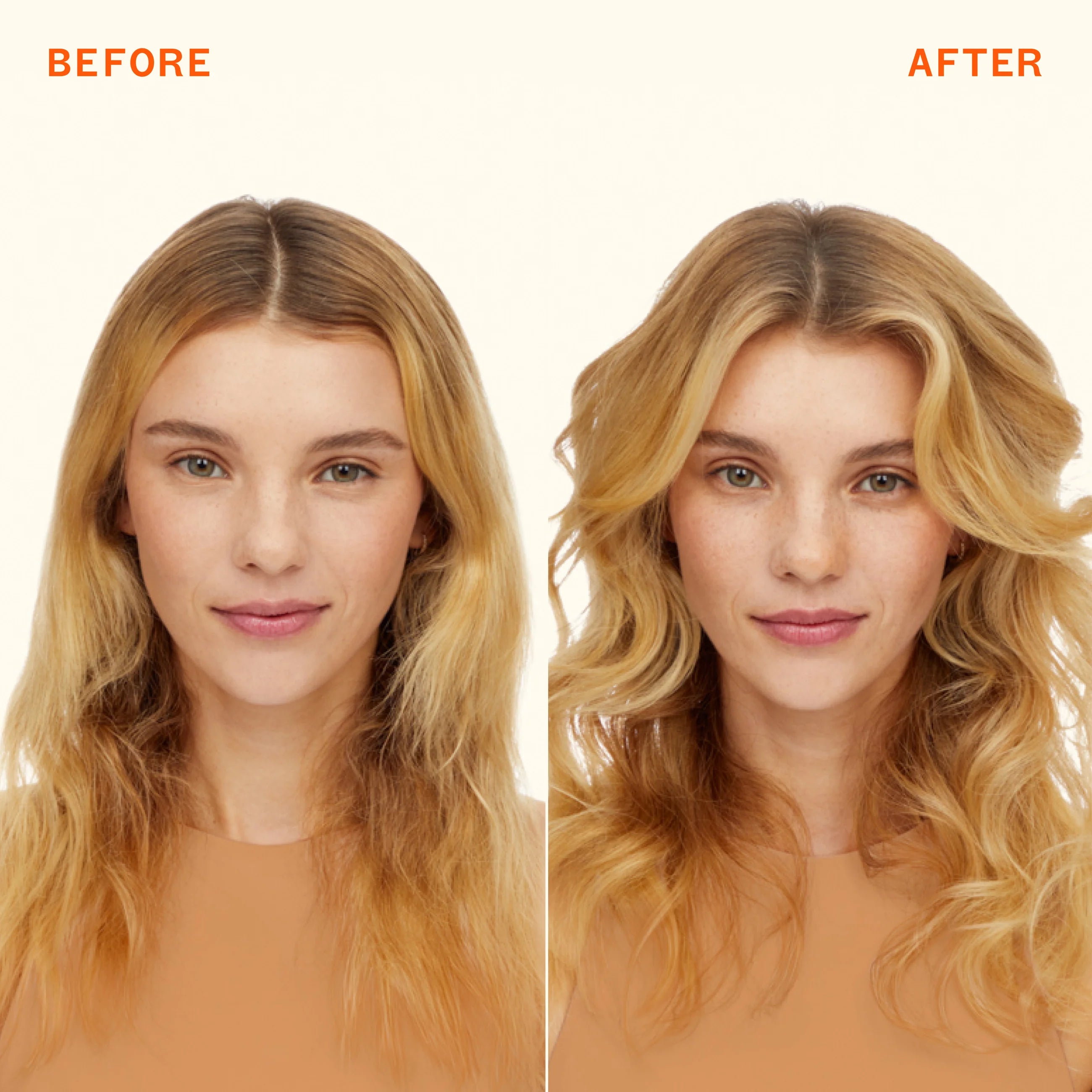 Dry shampoo before-and-after hair comparison with blonde wavy hair
