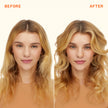Dry shampoo before-and-after hair comparison with blonde wavy hair