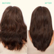 Before-and-after straight dark hair after overnight strength repair treatment