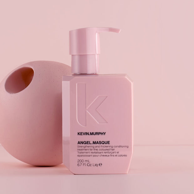 Angel Masque hair conditioner treatment, pink pump bottle front, 200 mL