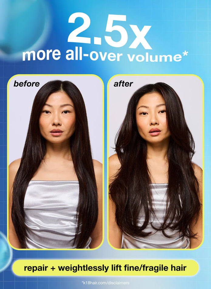 Before-and-after hair volume comparison with smoother, lifted strands