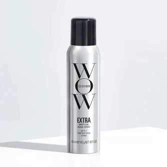 Color Wow Extra Mist-ical Shine Spray bottle with black cap on silver canister