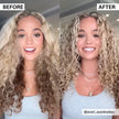 Curly hair before-and-after, ringlets look defined and frizz reduced