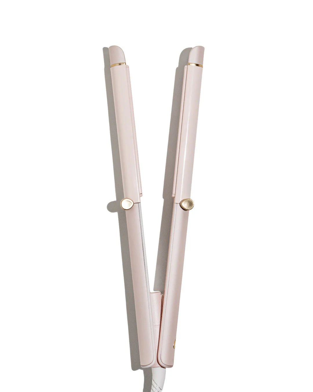 Satin Blush T3 curling straightener with dual heated plates and gold accents