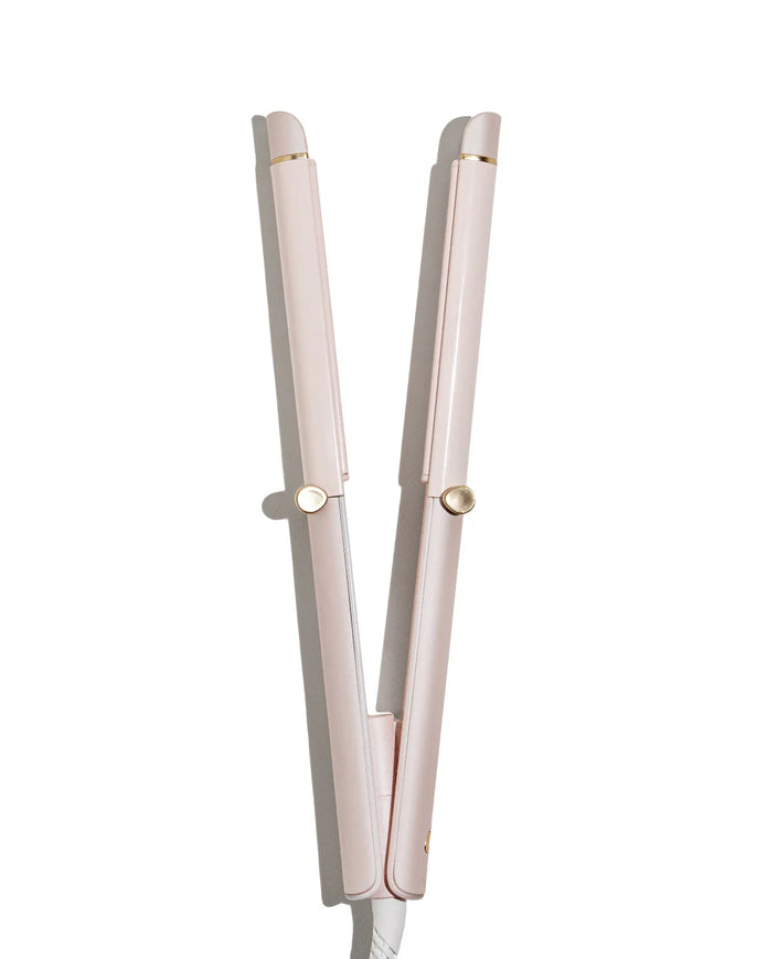 Satin Blush T3 curling straightener with dual heated plates and gold accents