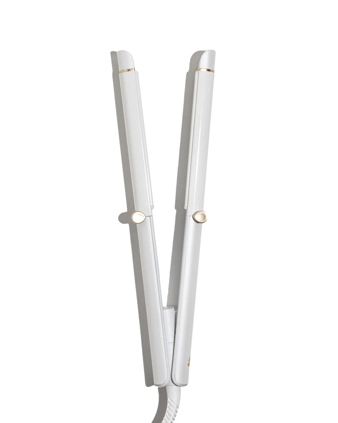 White T3 curling straightener with dual heated plates and gold accents