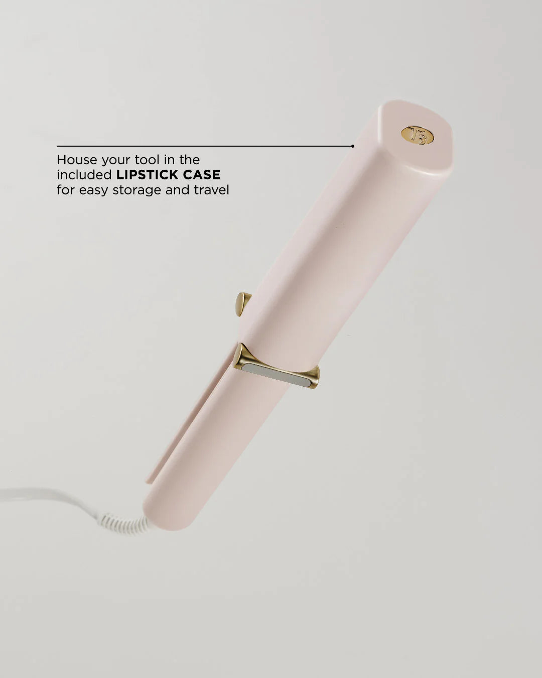 Satin Blush curling straightener with included lipstick-style storage case