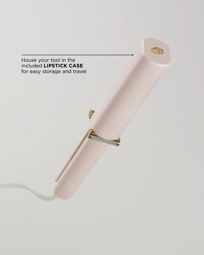 Satin Blush curling straightener with included lipstick-style storage case