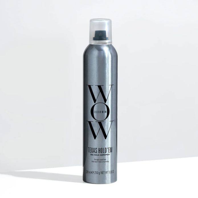 Texas Hold’em big hold hairspray bottle with pump, metallic gray canister