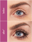 Eye close-up with long dark lashes, before-and-after comparison
