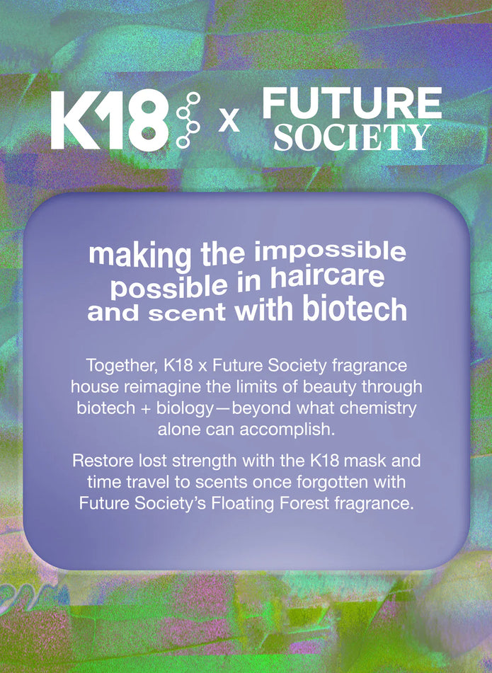 K18 x Future Society haircare scent and biotech collaboration panel