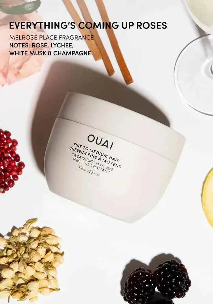 OUAI fine/medium hair treatment masque jar with white lid and front label