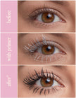 Three-step lash look: primer before, lashes coated with primer, then mascara effect