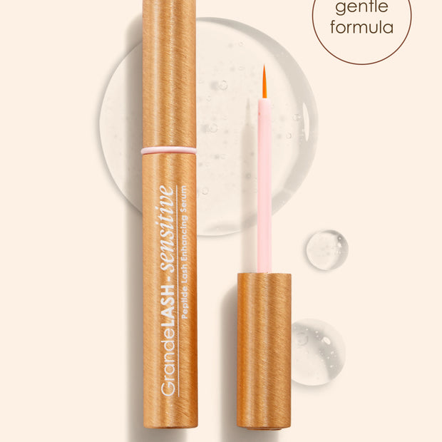 GrandeLASH Sensitive peptide lash serum, gold tube with pink brush applicator