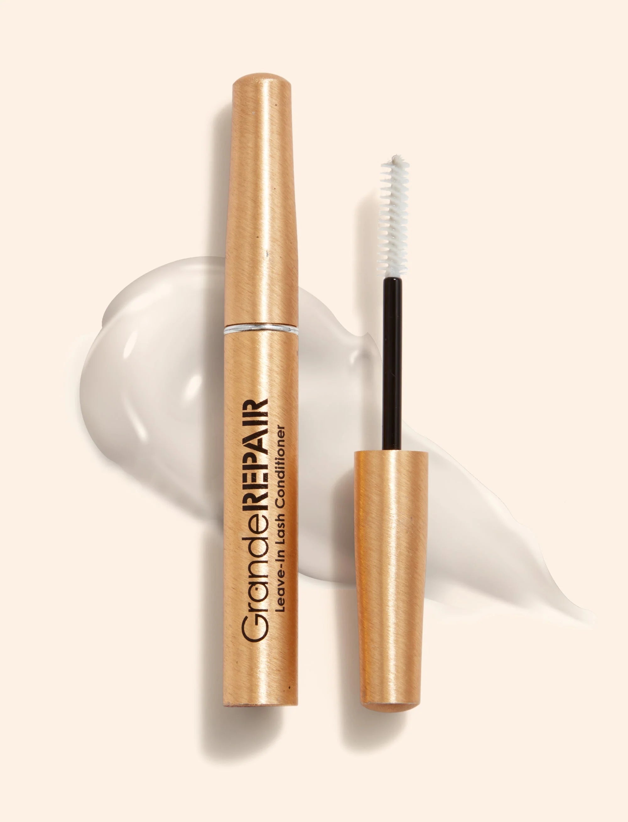Leave-in lash conditioner tube and wand applicator, gold