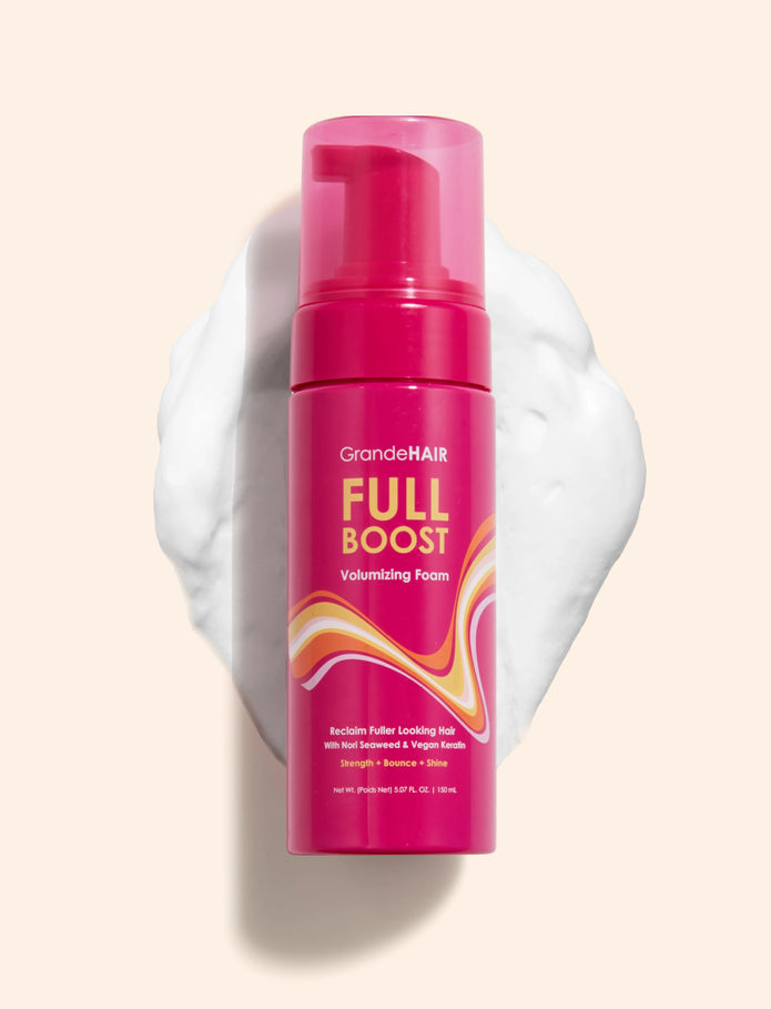 GrandeHAIR Full Boost volumizing foam bottle with pink pump dispenser