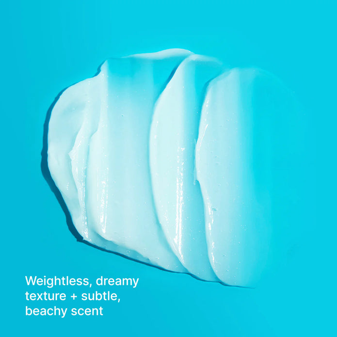 Thick creamy blue gel texture smear, Money Masque formula for glossy-looking hair
