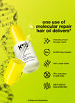 K18 molecular repair hair oil bottle with yellow dropper, delivering shine