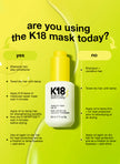 K18 molecular repair hair oil bottle with yellow cap and smoothing dropper stroke