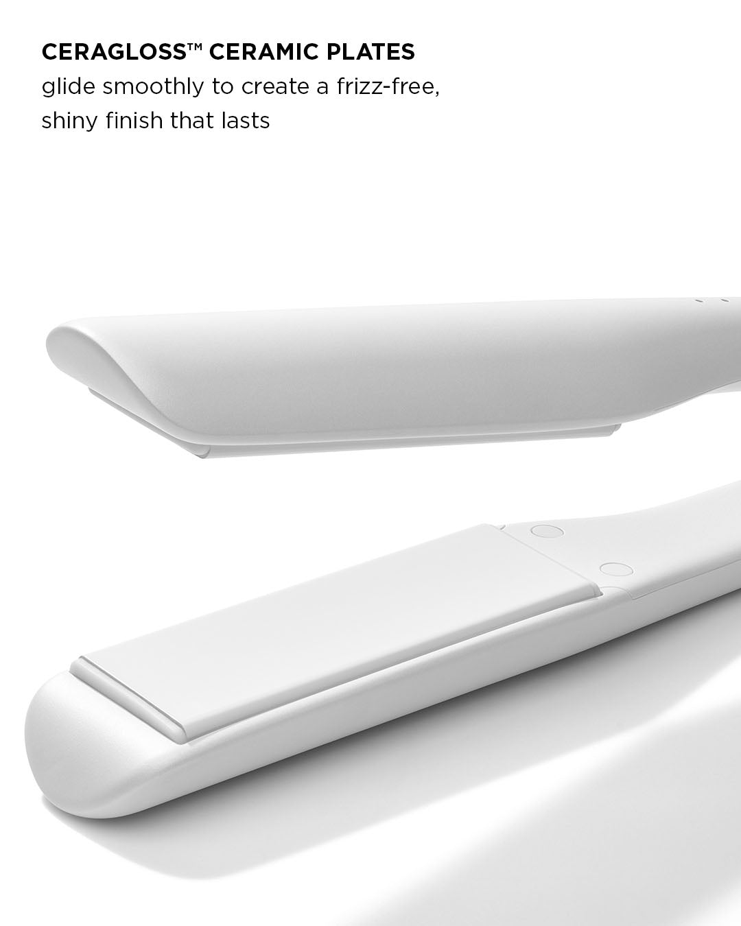 Close-up of white ceramic straightening plates with smooth sliding surface