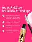Gold leave-in lash conditioner bottle with white bristle wand applicator