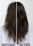 Before and after: smoothed, styled dark hair on left vs right