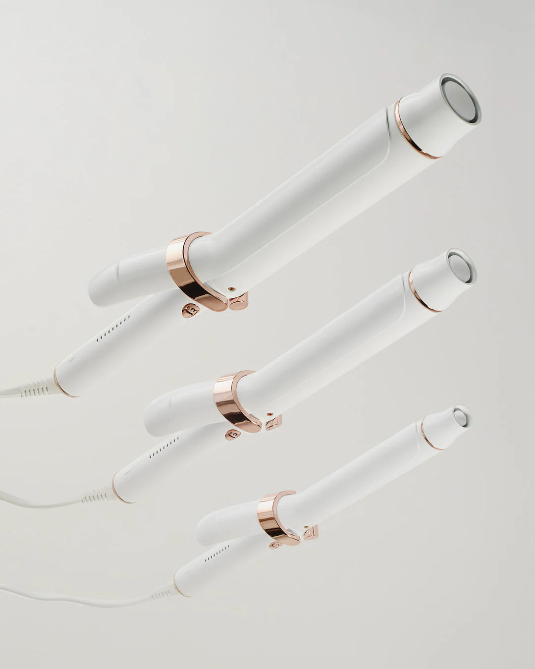 T3 SinglePass Curl X curling irons set, white barrels with rose-gold trim (3)