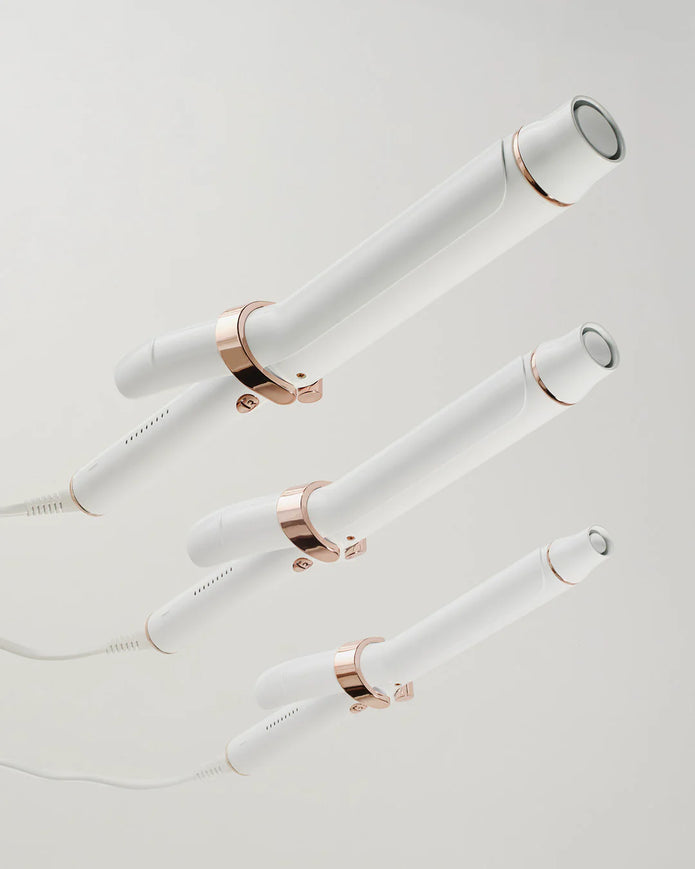 T3 SinglePass Curl X curling irons set, white barrels with rose-gold trim (3)