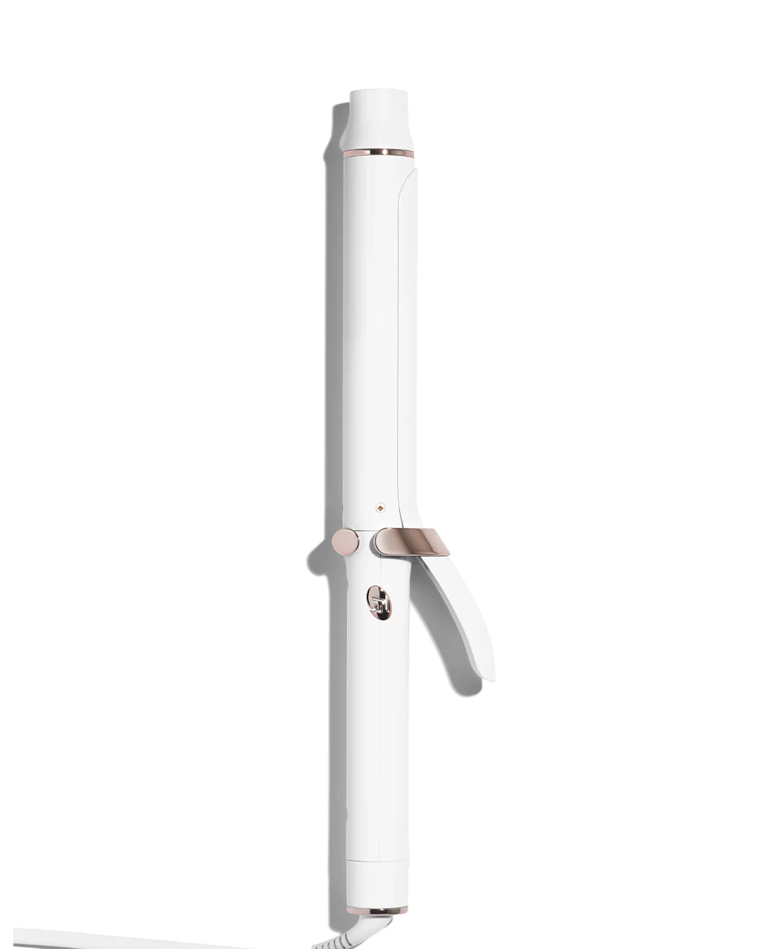 T3 SinglePass Curl X curling iron, white with side lever handle and rose-gold trim