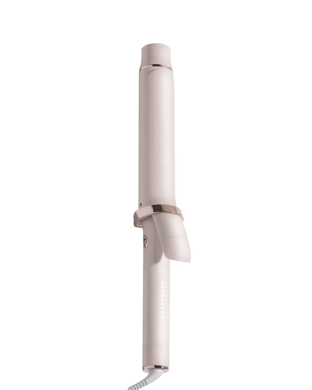 T3 SinglePass Curl X curling iron, satin blush/pink body with rose-gold accents