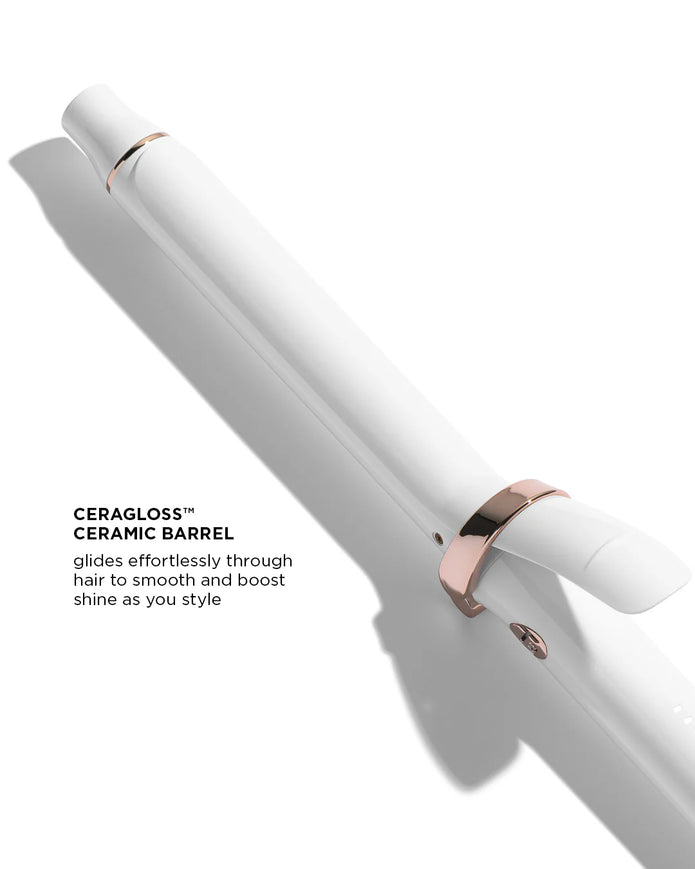 Ceragloss ceramic barrel on T3 SinglePass Curl X, white barrel with rose-gold ring