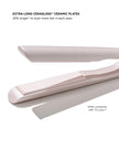 Extra-long ceramic plates on a light pink T3 SinglePass straightener, open view