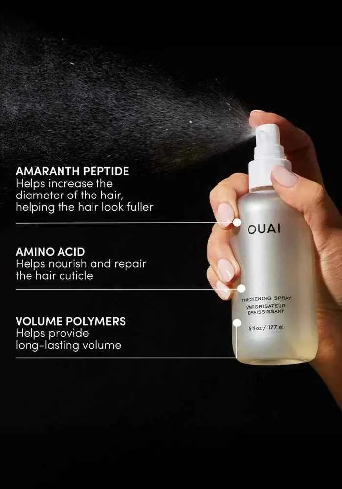 OUAI Thickening Spray bottle with white pump dispenser