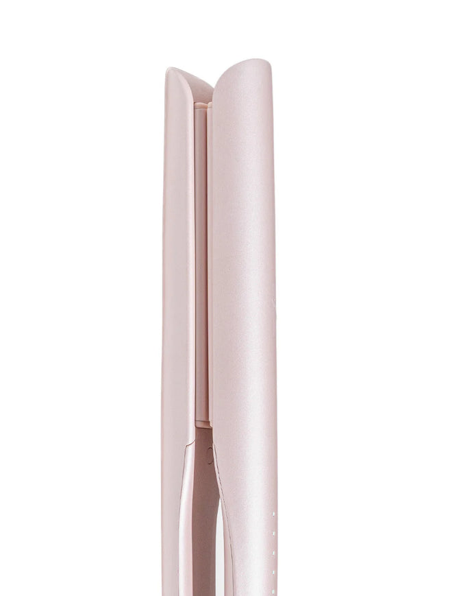 Side view of light pink T3 SinglePass straightener with open ceramic plates