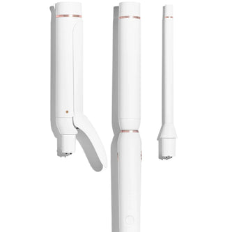 White curling iron switch kit with three barrels and rose-gold accents
