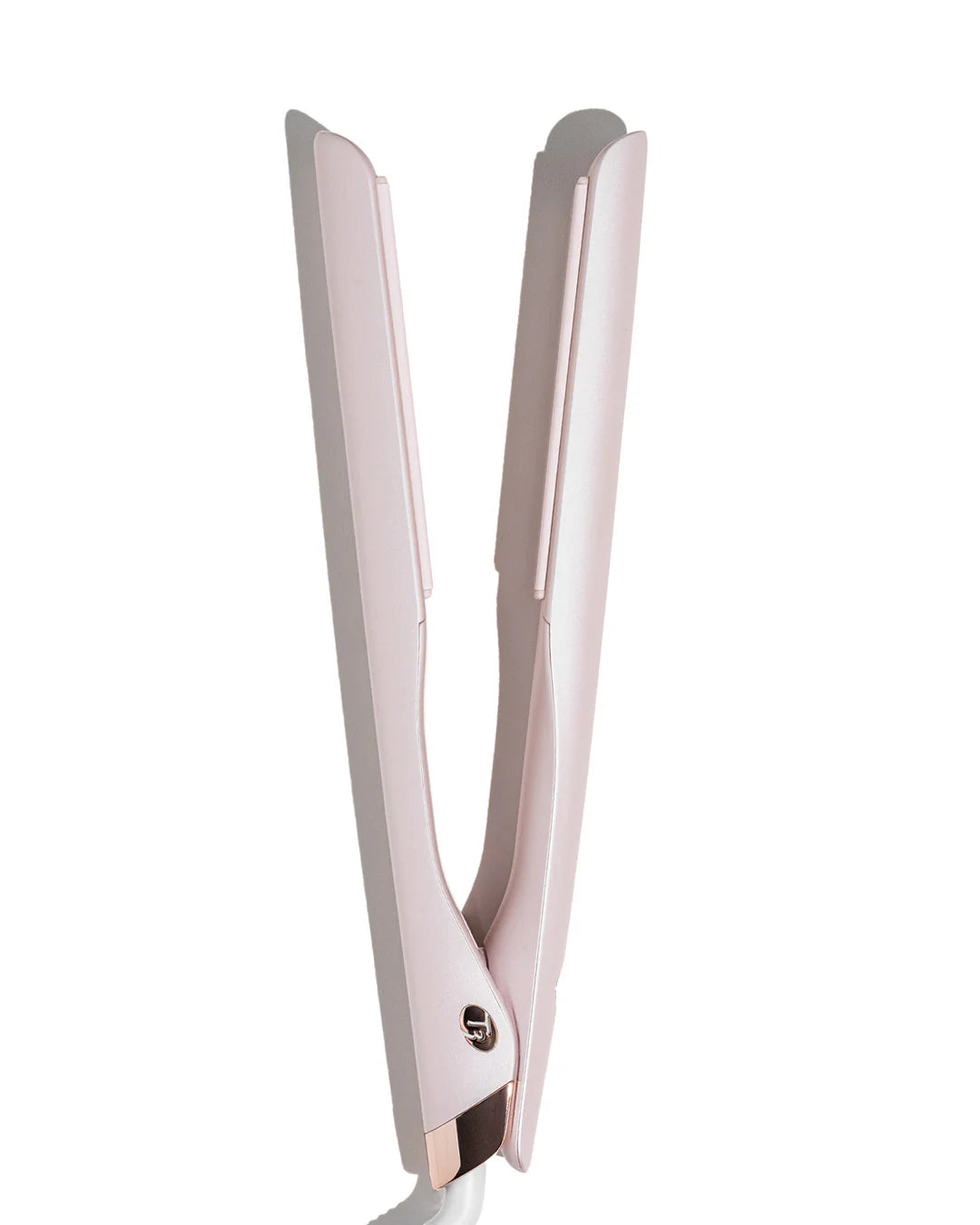 Light pink T3 SinglePass hair straightener with two flat ceramic plates, 1-inch plates