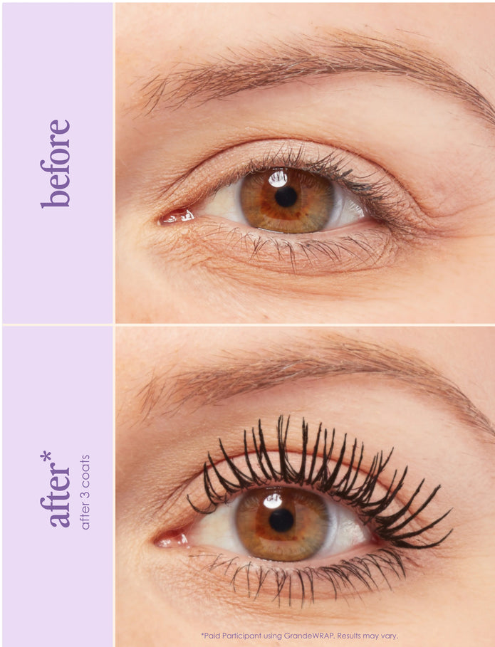 Eye before and after: shorter lashes vs longer curled dark lashes
