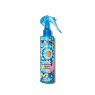 Amika Hydro Rush leave-in conditioner spray bottle with blue nozzle