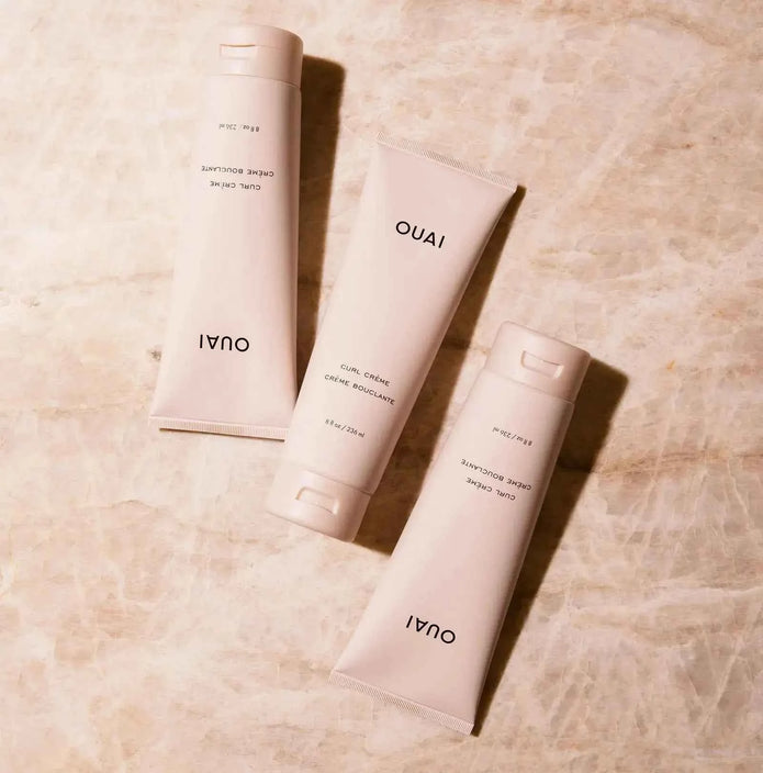 OUAI Curl Crème cream tubes set, light beige squeeze tubes with flip-top caps