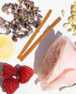 Hair treatment ingredients: vanilla pods, lemon, raspberries, and dried flowers