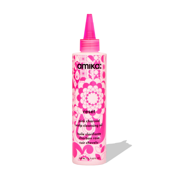 Amika Reset pink charcoal scalp cleansing oil bottle, 200 mL
