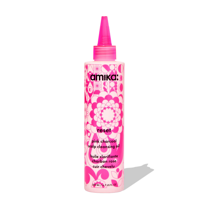 Amika Reset pink charcoal scalp cleansing oil bottle, 200 mL